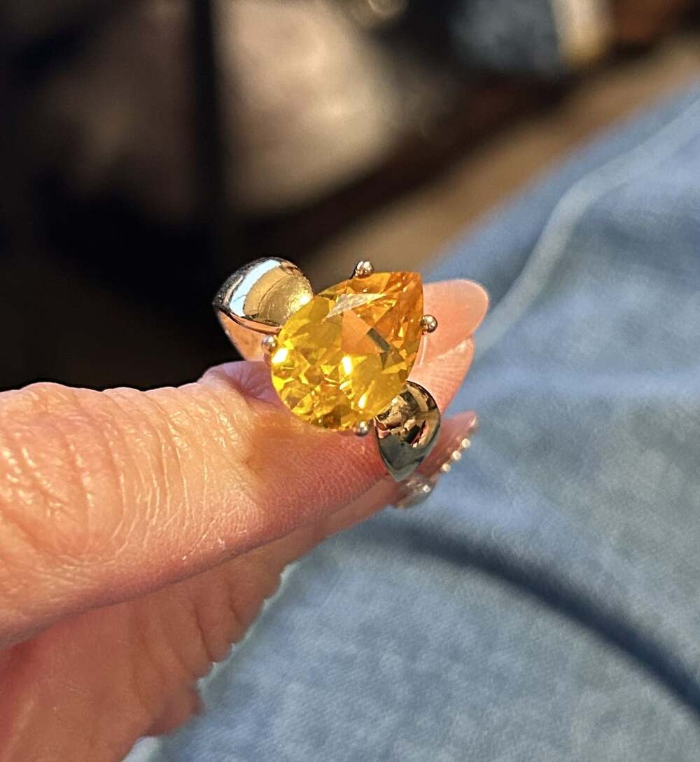 UTC 925 Sterling Silver Pear Cut Yellow Gemstone Ring